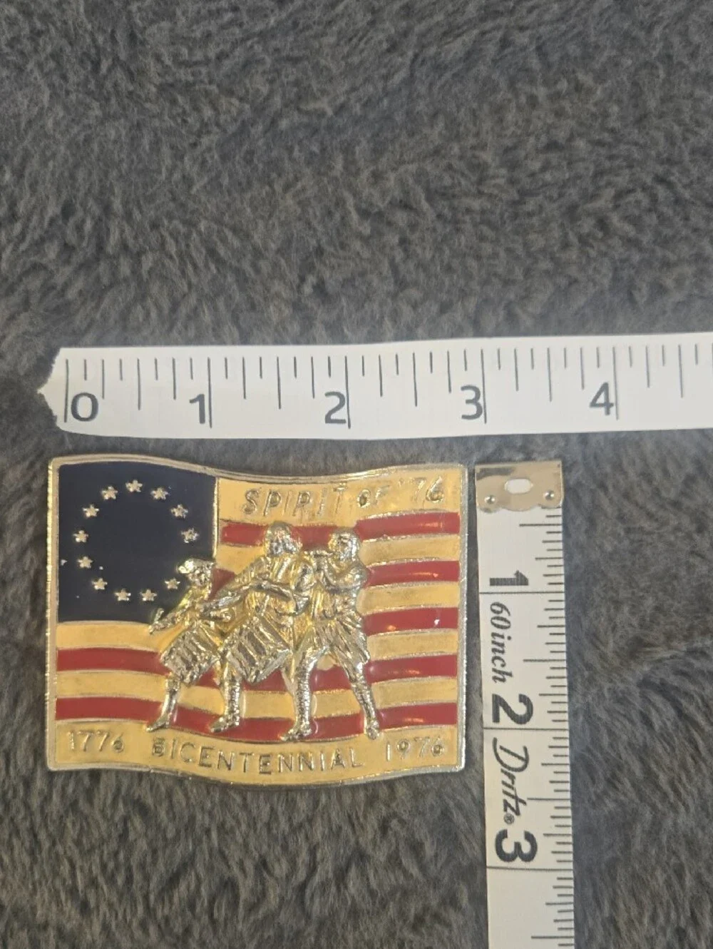 Source Unknown Red, Blue, Gold Bicentennial Belt Buckle - Spirit of '76